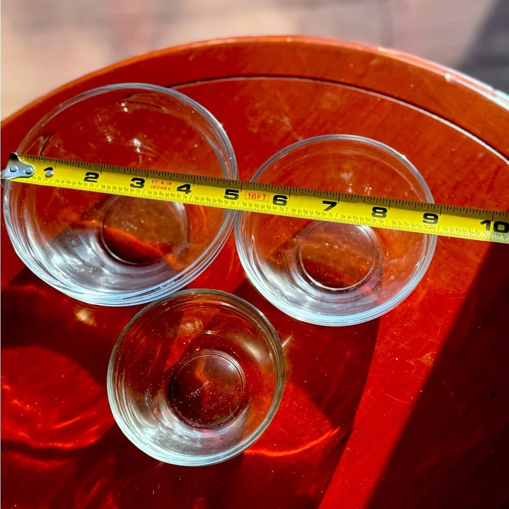 Set of 3 Measuring‎ Cup Nesting Bowls Clear Glass Baking Cooking Tools